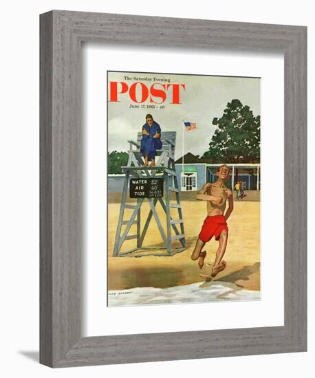 "Cold Water Swimmer," Saturday Evening Post Cover, June 17, 1961-Richard Sargent-Framed Giclee Print