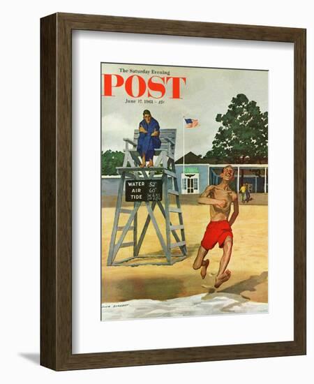 "Cold Water Swimmer," Saturday Evening Post Cover, June 17, 1961-Richard Sargent-Framed Giclee Print