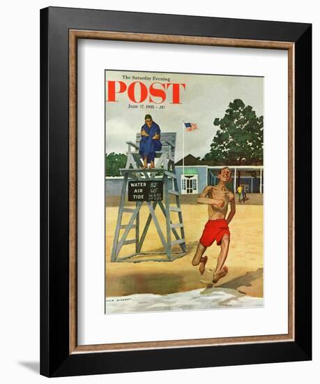 "Cold Water Swimmer," Saturday Evening Post Cover, June 17, 1961-Richard Sargent-Framed Giclee Print