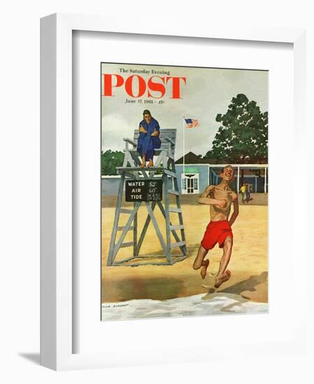 "Cold Water Swimmer," Saturday Evening Post Cover, June 17, 1961-Richard Sargent-Framed Giclee Print