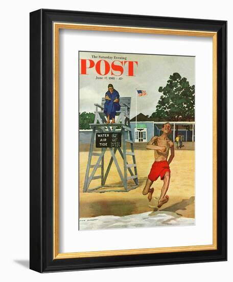 "Cold Water Swimmer," Saturday Evening Post Cover, June 17, 1961-Richard Sargent-Framed Giclee Print