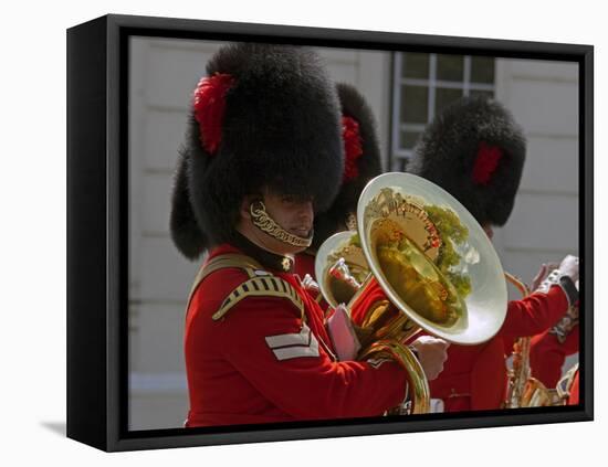 Coldstream Guards Band Practise at Wellington Barracks, Reflected in Brass Tuba, London, England-Walter Rawlings-Framed Premier Image Canvas