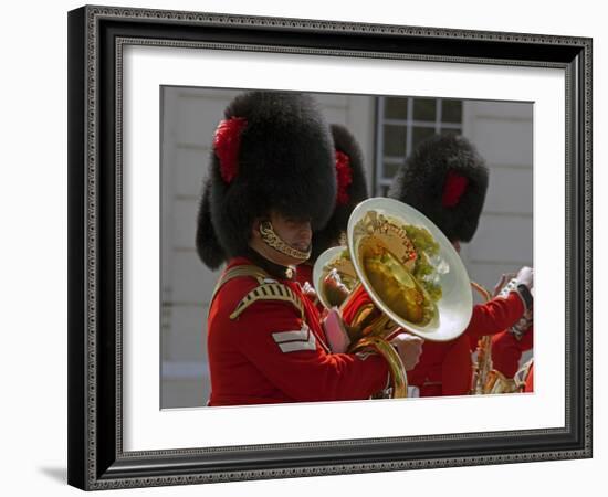 Coldstream Guards Band Practise at Wellington Barracks, Reflected in Brass Tuba, London, England-Walter Rawlings-Framed Photographic Print