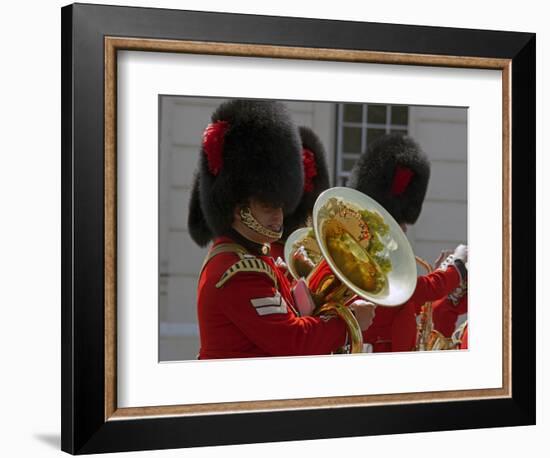 Coldstream Guards Band Practise at Wellington Barracks, Reflected in Brass Tuba, London, England-Walter Rawlings-Framed Photographic Print