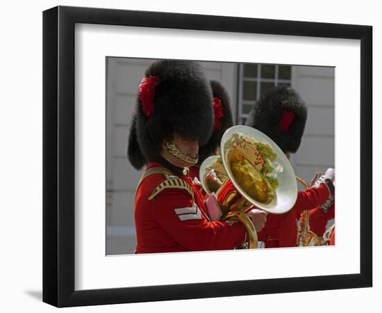 Coldstream Guards Band Practise at Wellington Barracks, Reflected in Brass Tuba, London, England-Walter Rawlings-Framed Photographic Print