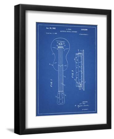 'PP140- Blueprint Gibson Les Paul Guitar Patent Poster' Framed Giclee ...