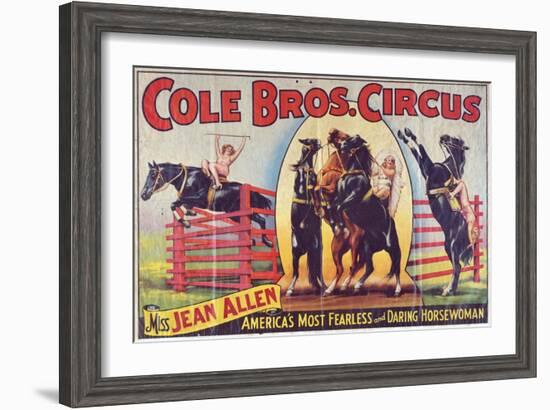 "Cole Bros. Circus: Miss Jean Allen, America's Most Fearless and Daring Horsewoman", Circa 1940-null-Framed Giclee Print