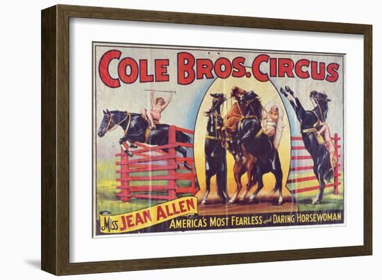 "Cole Bros. Circus: Miss Jean Allen, America's Most Fearless and Daring Horsewoman", Circa 1940-null-Framed Giclee Print