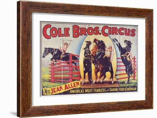 "Cole Bros. Circus: Miss Jean Allen, America's Most Fearless and Daring Horsewoman", Circa 1940-null-Framed Giclee Print