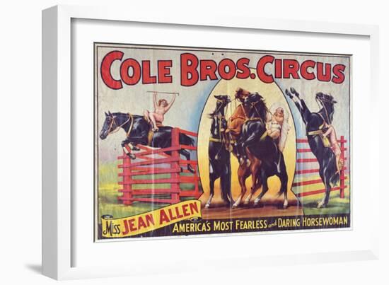 "Cole Bros. Circus: Miss Jean Allen, America's Most Fearless and Daring Horsewoman", Circa 1940-null-Framed Giclee Print