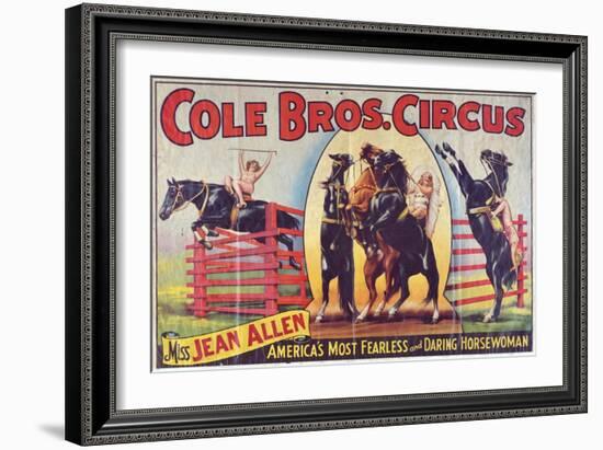 "Cole Bros. Circus: Miss Jean Allen, America's Most Fearless and Daring Horsewoman", Circa 1940-null-Framed Giclee Print