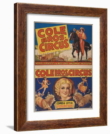 "Cole Bros. Circus: World'sGreatest and Best Loved Amusement Institution", Circa 1938-null-Framed Giclee Print