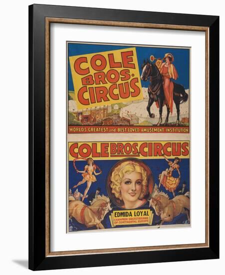 "Cole Bros. Circus: World'sGreatest and Best Loved Amusement Institution", Circa 1938-null-Framed Giclee Print