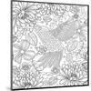 Colibri Tropical Flower Coloring Art-null-Mounted Coloring Poster