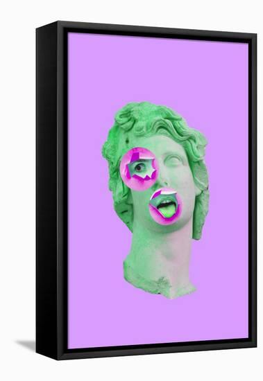 Collage Art of Classic Statue. Vaporwave Style on Purple Background. Neon Green Sculpture with With-Katya_Havok-Framed Premier Image Canvas