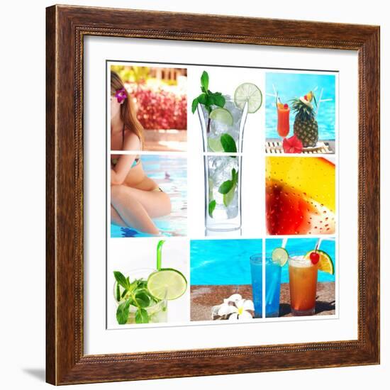 Collage Background With Cocktail And Travel Concept-haveseen-Framed Premium Giclee Print