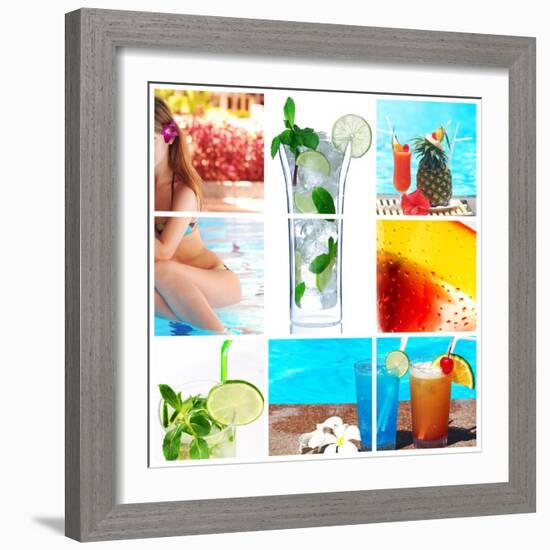 Collage Background With Cocktail And Travel Concept-haveseen-Framed Art Print