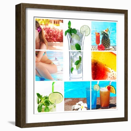 Collage Background With Cocktail And Travel Concept-haveseen-Framed Art Print