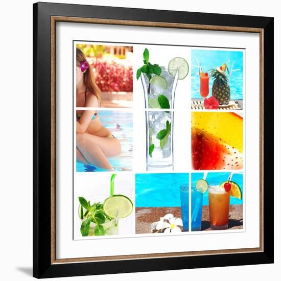 Collage Background With Cocktail And Travel Concept-haveseen-Framed Art Print