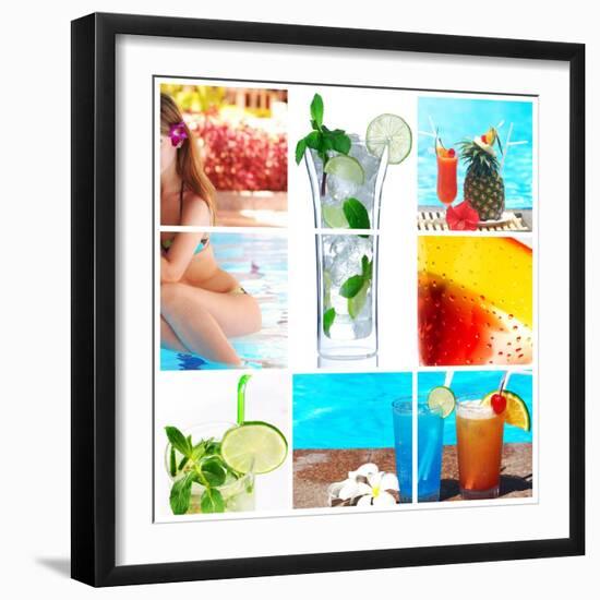 Collage Background With Cocktail And Travel Concept-haveseen-Framed Art Print