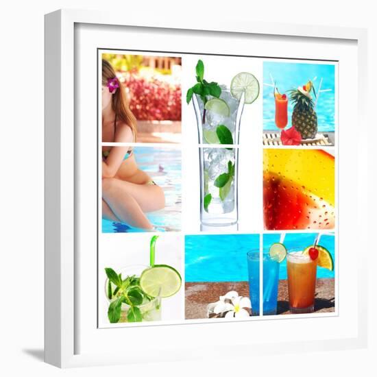 Collage Background With Cocktail And Travel Concept-haveseen-Framed Art Print