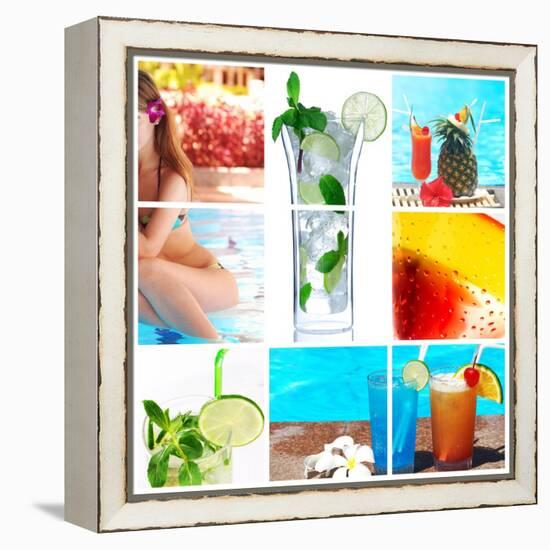 Collage Background With Cocktail And Travel Concept-haveseen-Framed Stretched Canvas