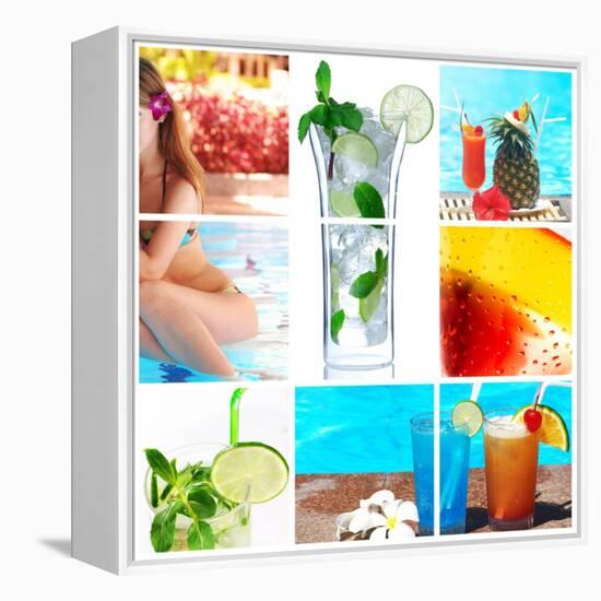 Collage Background With Cocktail And Travel Concept-haveseen-Framed Stretched Canvas
