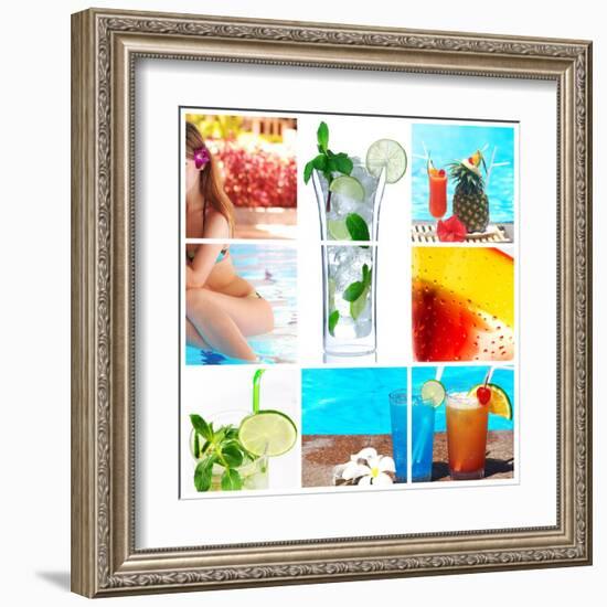 Collage Background With Cocktail And Travel Concept-haveseen-Framed Art Print