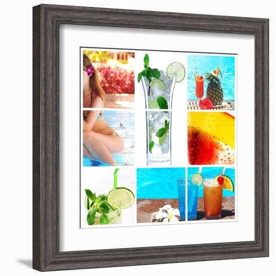 Collage Background With Cocktail And Travel Concept-haveseen-Framed Art Print