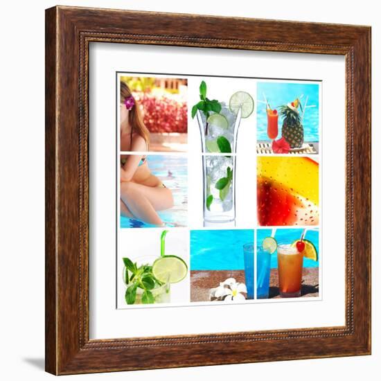 Collage Background With Cocktail And Travel Concept-haveseen-Framed Art Print