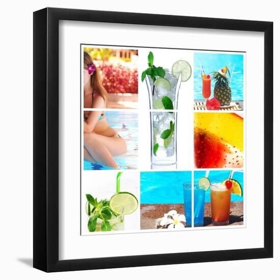 Collage Background With Cocktail And Travel Concept-haveseen-Framed Art Print