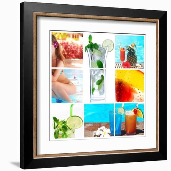 Collage Background With Cocktail And Travel Concept-haveseen-Framed Art Print