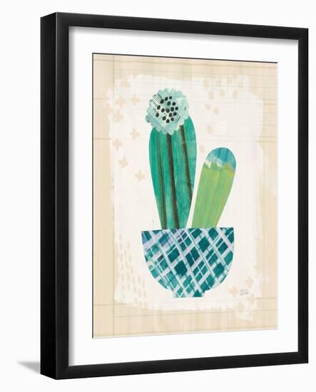 Collage Cactus II on Graph Paper Teal-Melissa Averinos-Framed Art Print