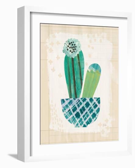 Collage Cactus II on Graph Paper Teal-Melissa Averinos-Framed Art Print