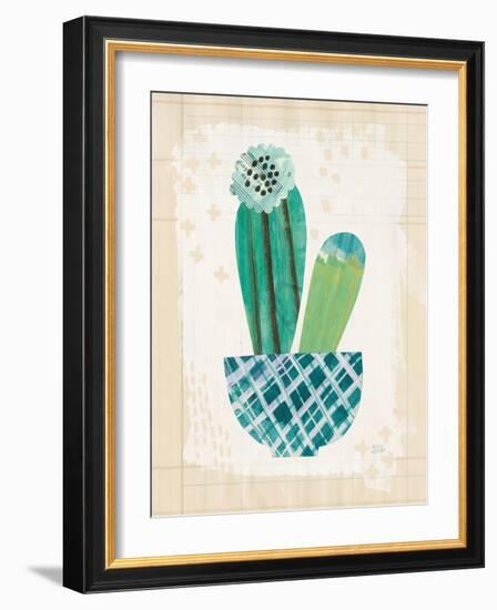 Collage Cactus II on Graph Paper Teal-Melissa Averinos-Framed Art Print