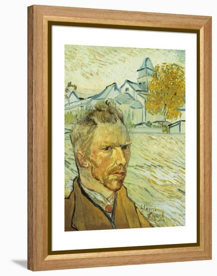 Collage Design with Painting Elements - Self Portrait & View of Asylum & Saint-Remy Chapel-Elements of Vincent Van Gogh-Framed Premier Image Canvas