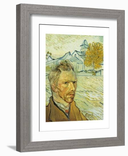 Collage Design with Painting Elements - Self Portrait & View of Asylum & Saint-Remy Chapel-Elements of Vincent Van Gogh-Framed Giclee Print