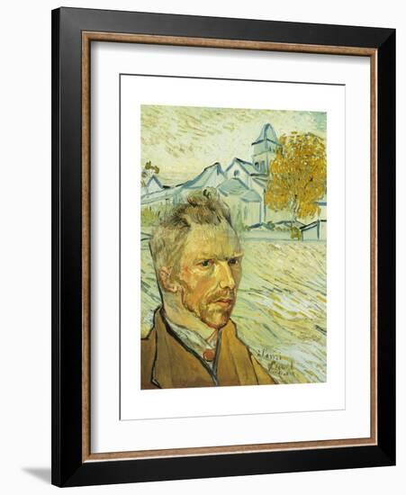 Collage Design with Painting Elements - Self Portrait & View of Asylum & Saint-Remy Chapel-Elements of Vincent Van Gogh-Framed Giclee Print