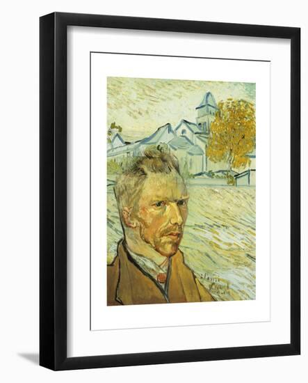 Collage Design with Painting Elements - Self Portrait & View of Asylum & Saint-Remy Chapel-Elements of Vincent Van Gogh-Framed Giclee Print