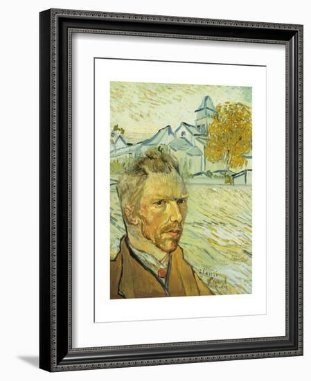 Collage Design with Painting Elements - Self Portrait & View of Asylum & Saint-Remy Chapel-Elements of Vincent Van Gogh-Framed Giclee Print