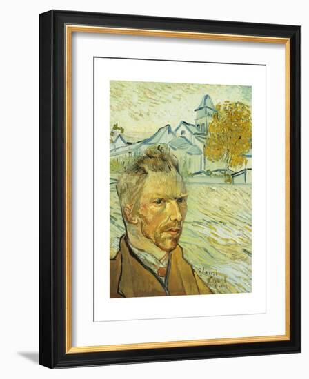 Collage Design with Painting Elements - Self Portrait & View of Asylum & Saint-Remy Chapel-Elements of Vincent Van Gogh-Framed Giclee Print