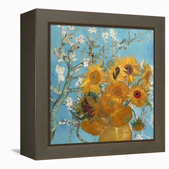 Collage Design with Painting Elements - Sunflowers & Almond Branches in Bloom-Elements of Vincent Van Gogh-Framed Stretched Canvas