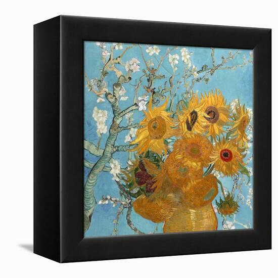 Collage Design with Painting Elements - Sunflowers & Almond Branches in Bloom-Elements of Vincent Van Gogh-Framed Stretched Canvas