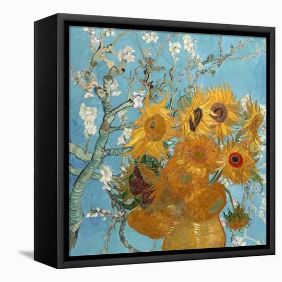 Collage Design with Painting Elements - Sunflowers & Almond Branches in Bloom-Elements of Vincent Van Gogh-Framed Stretched Canvas