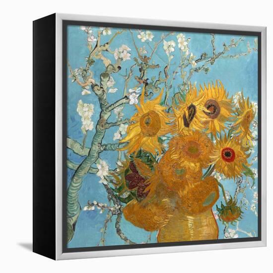 Collage Design with Painting Elements - Sunflowers & Almond Branches in Bloom-Elements of Vincent Van Gogh-Framed Stretched Canvas