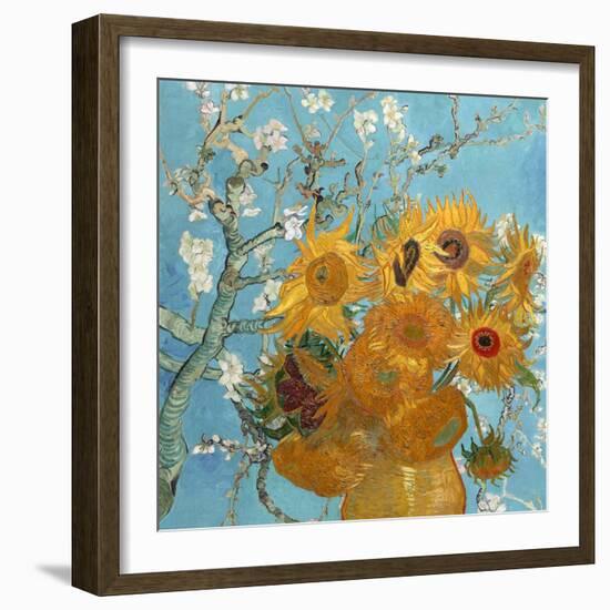 Collage Design with Painting Elements - Sunflowers & Almond Branches in Bloom-Elements of Vincent Van Gogh-Framed Premium Giclee Print