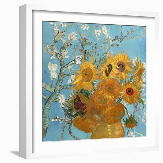 Collage Design with Painting Elements - Sunflowers & Almond Branches in Bloom-Elements of Vincent Van Gogh-Framed Premium Giclee Print