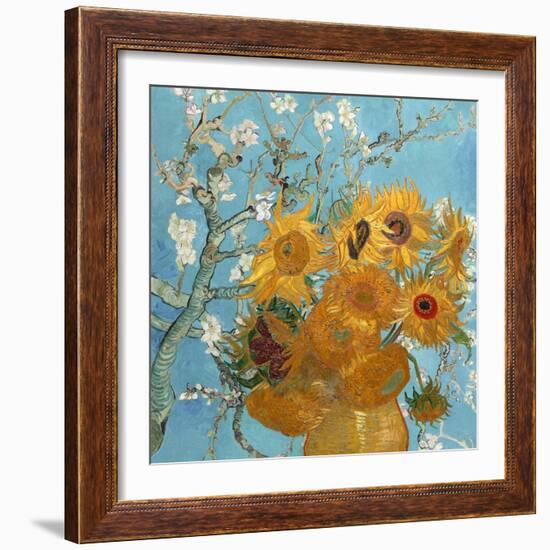 Collage Design with Painting Elements - Sunflowers & Almond Branches in Bloom-Elements of Vincent Van Gogh-Framed Art Print