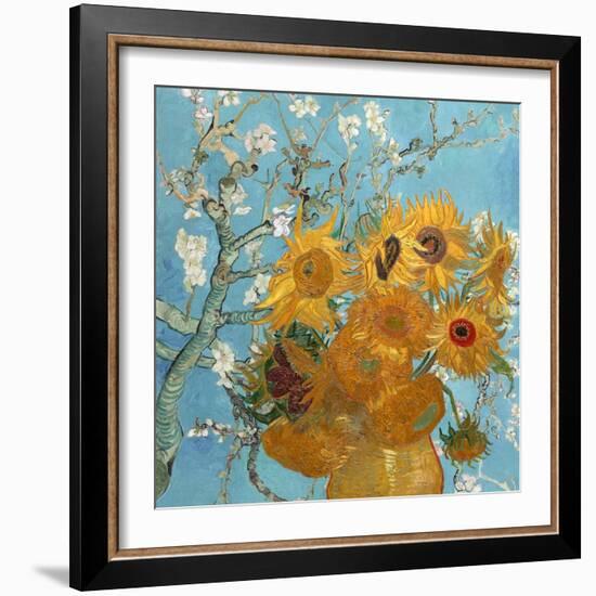 Collage Design with Painting Elements - Sunflowers & Almond Branches in Bloom-Elements of Vincent Van Gogh-Framed Art Print