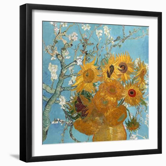 Collage Design with Painting Elements - Sunflowers & Almond Branches in Bloom-Elements of Vincent Van Gogh-Framed Art Print